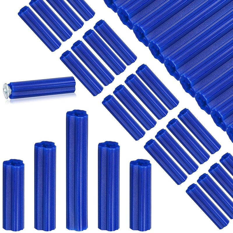 Lineshading 200 Pcs 5/16" Hole Screw Expanding Plastic Screw Anchors Blue Plastic Anchors Drywall Wall Expansion Pipe Bolt Expansion Tube for Hollow Walls Concrete Tile Cement Other Surface (1-1/2") - Image 1